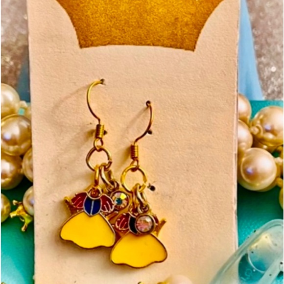 Snow White Princess Handcrafted Enamel & Gold-Plated French Hook Earrings NWT - Picture 2 of 5